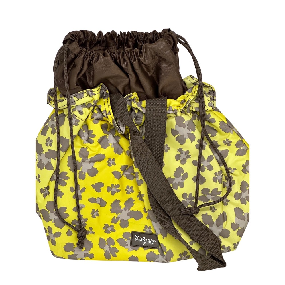 Thirty One Thermal Tote Bag Yellow Floral Drawstring Insulated Lunch Pouch